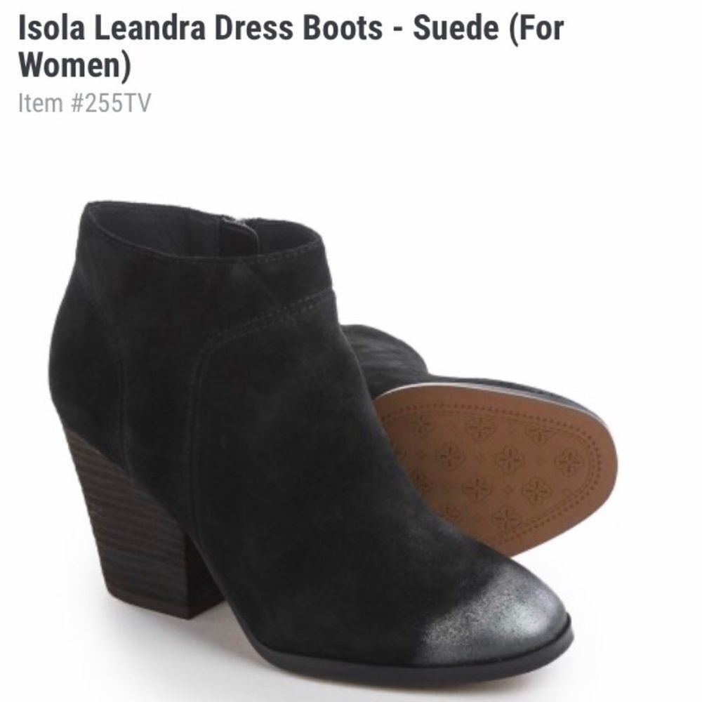 Isola Black Suede Silver Toe Booties